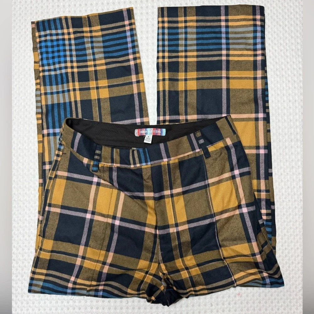 Urban Outfitters Claire Blue Yellow Plaid Y2K Cropped Pants Women SZ 6 - Picture 5 of 10